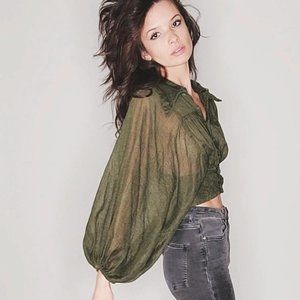 70s Vintage Roberta Vercellino y Luis Balloon Sleeve Crop Top Gauze Blouse | XS